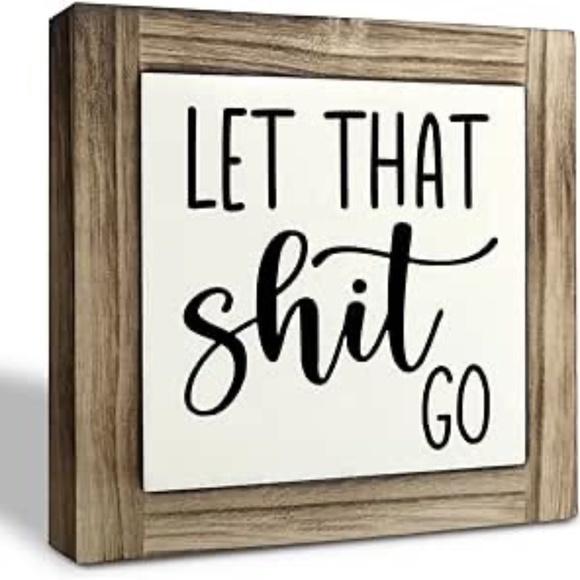 Funny Restroom Wood Plaque Sign, Let That "-hit" Go, Box Wood Plaques Desk Décor - Picture 1 of 6